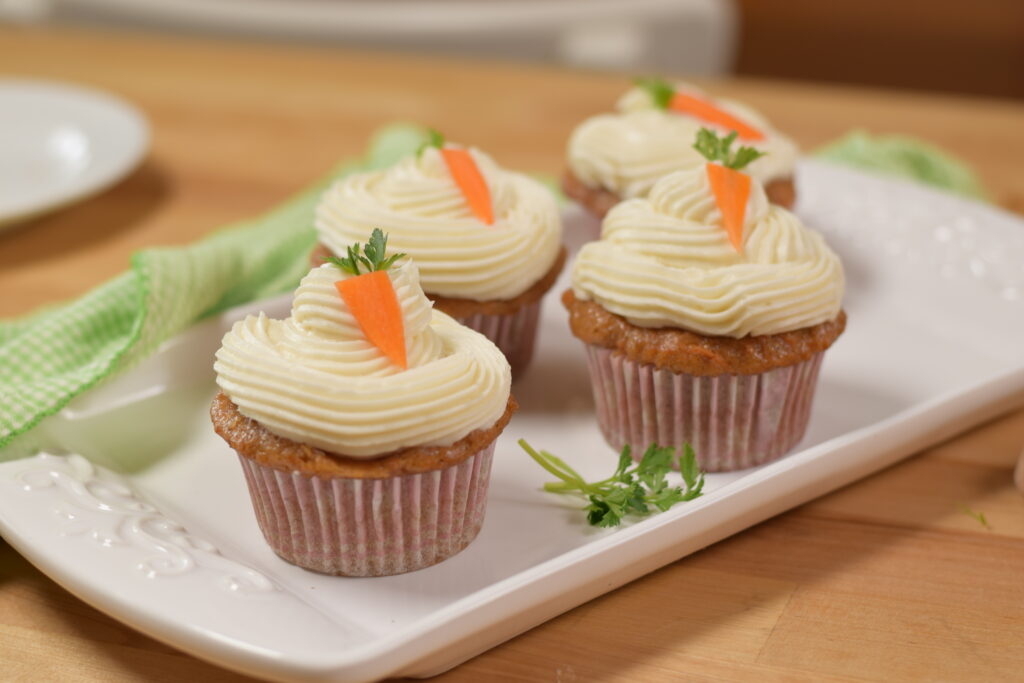 tray of carrot cake cupcakes