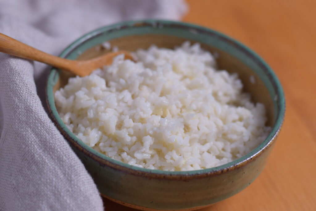 low carb half calorie rice in bowl with spoon