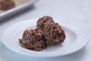 No bake chocolate cookies on plate