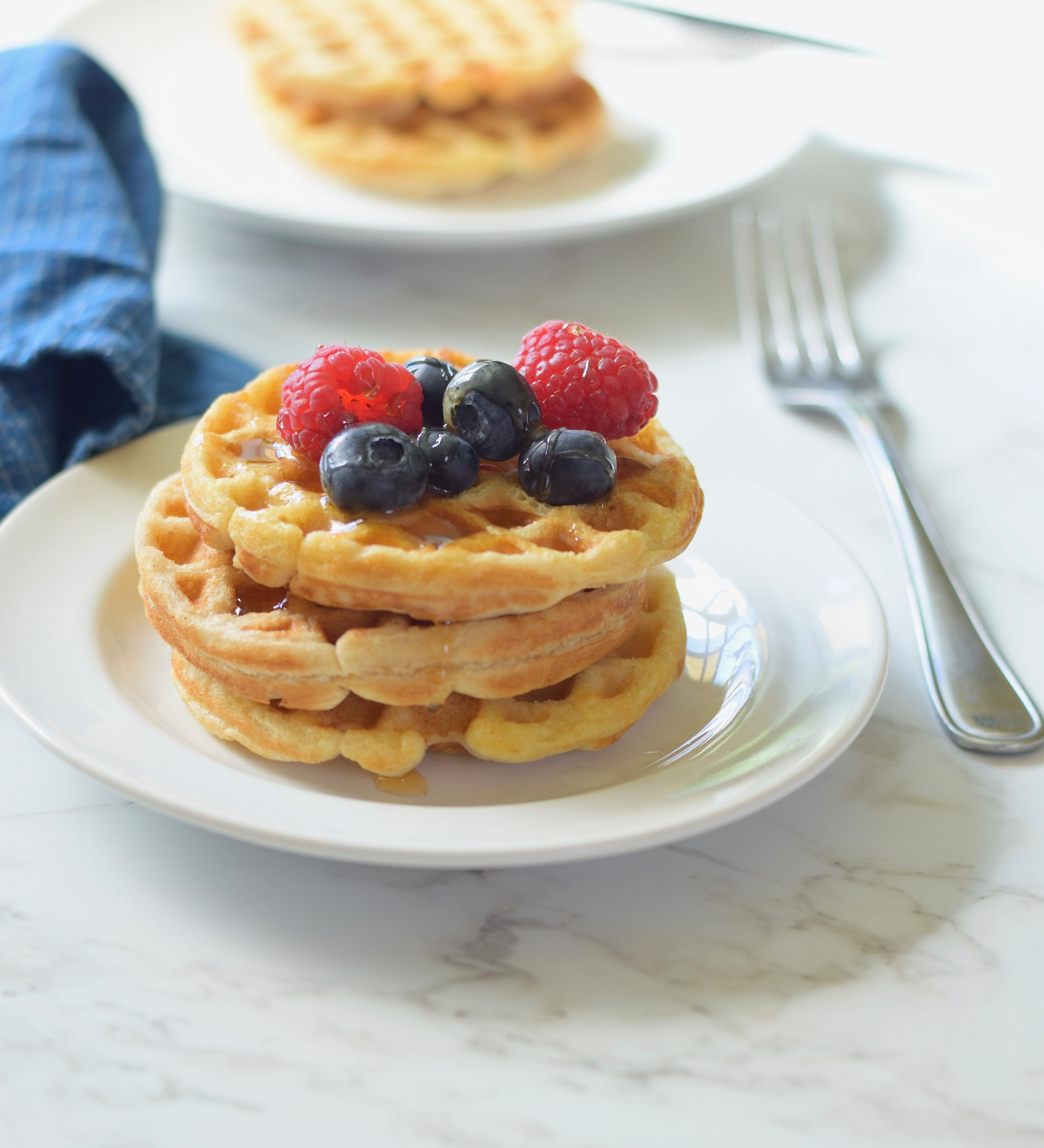 gluten free, egg free waffles with berries, vertical