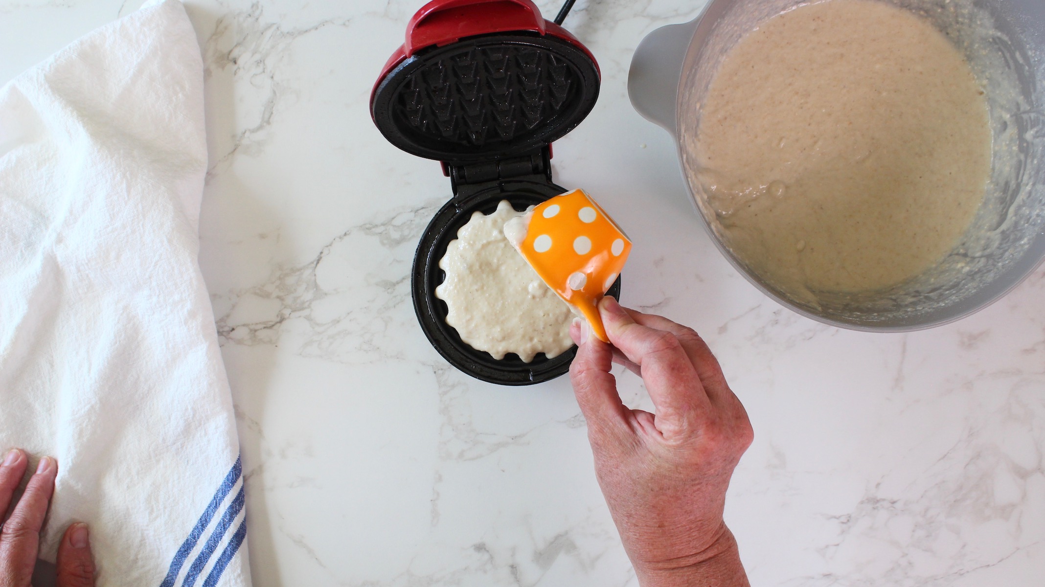step 5. add batter to waffle maker