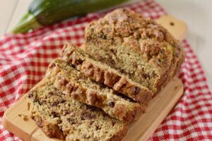 zucchini bread sliced, close up
