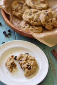pumpkin chocolate chip cookies on plate