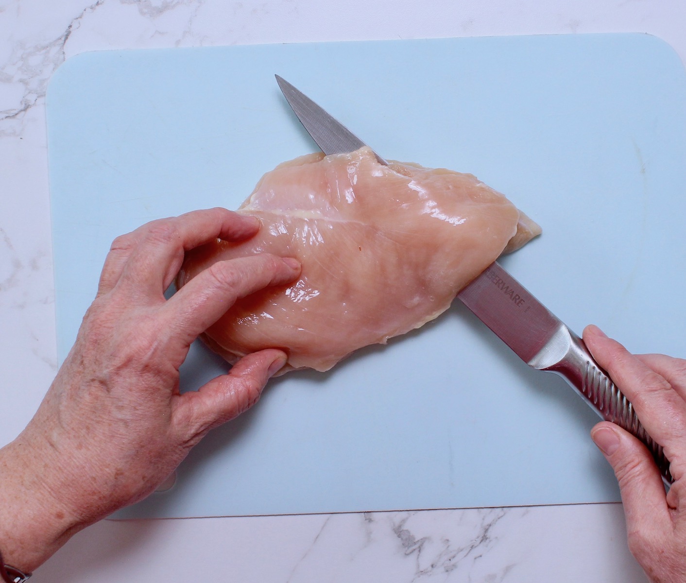 step 2. slice chicken horizontally