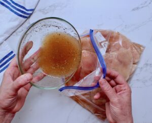 step 3. pour marinade over chicken