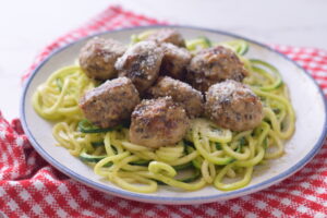 low carb chicken meatballs, noodles