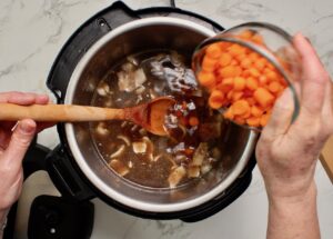 step 4 add carrots broth spices beans