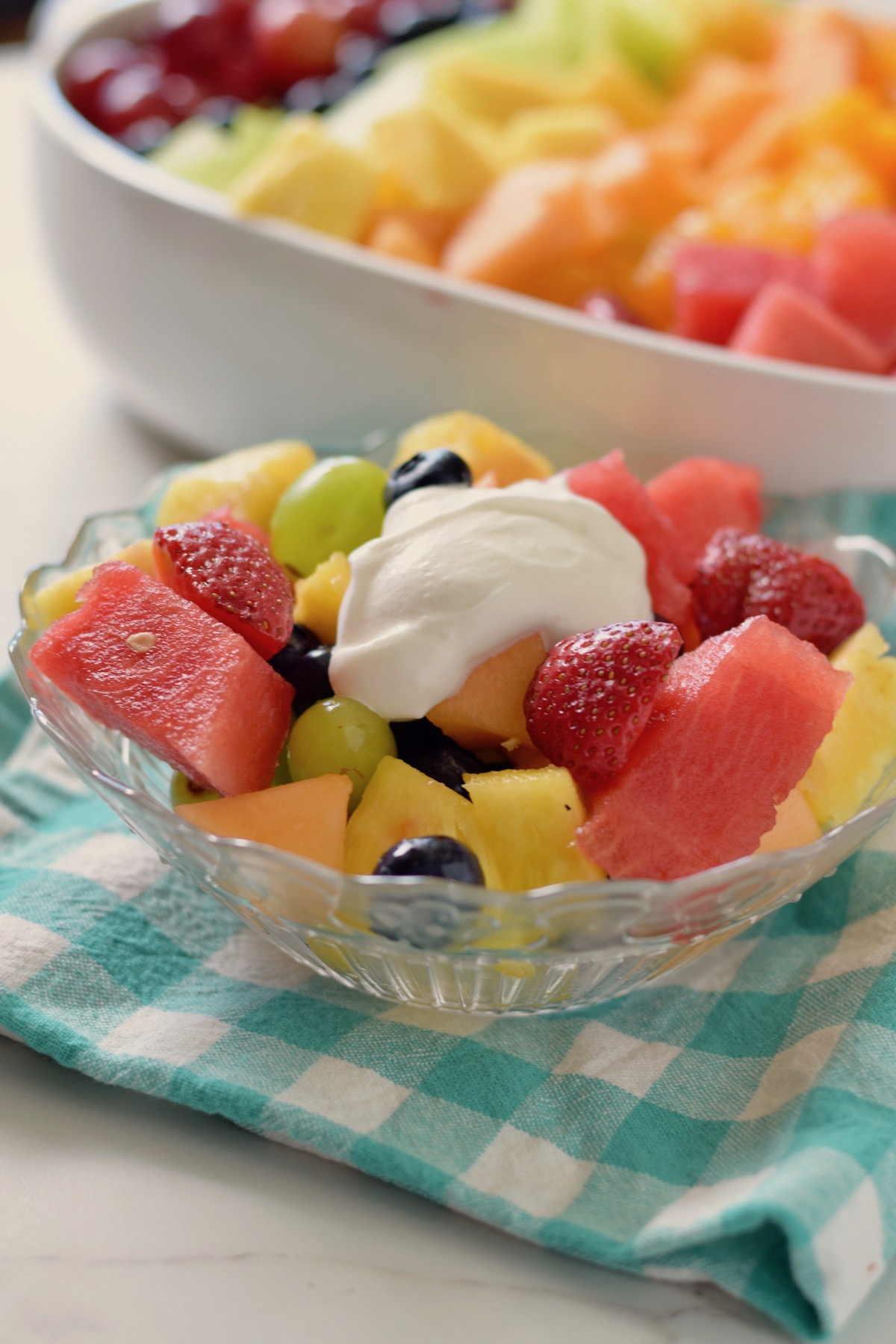 rainbow fruit salad with cream