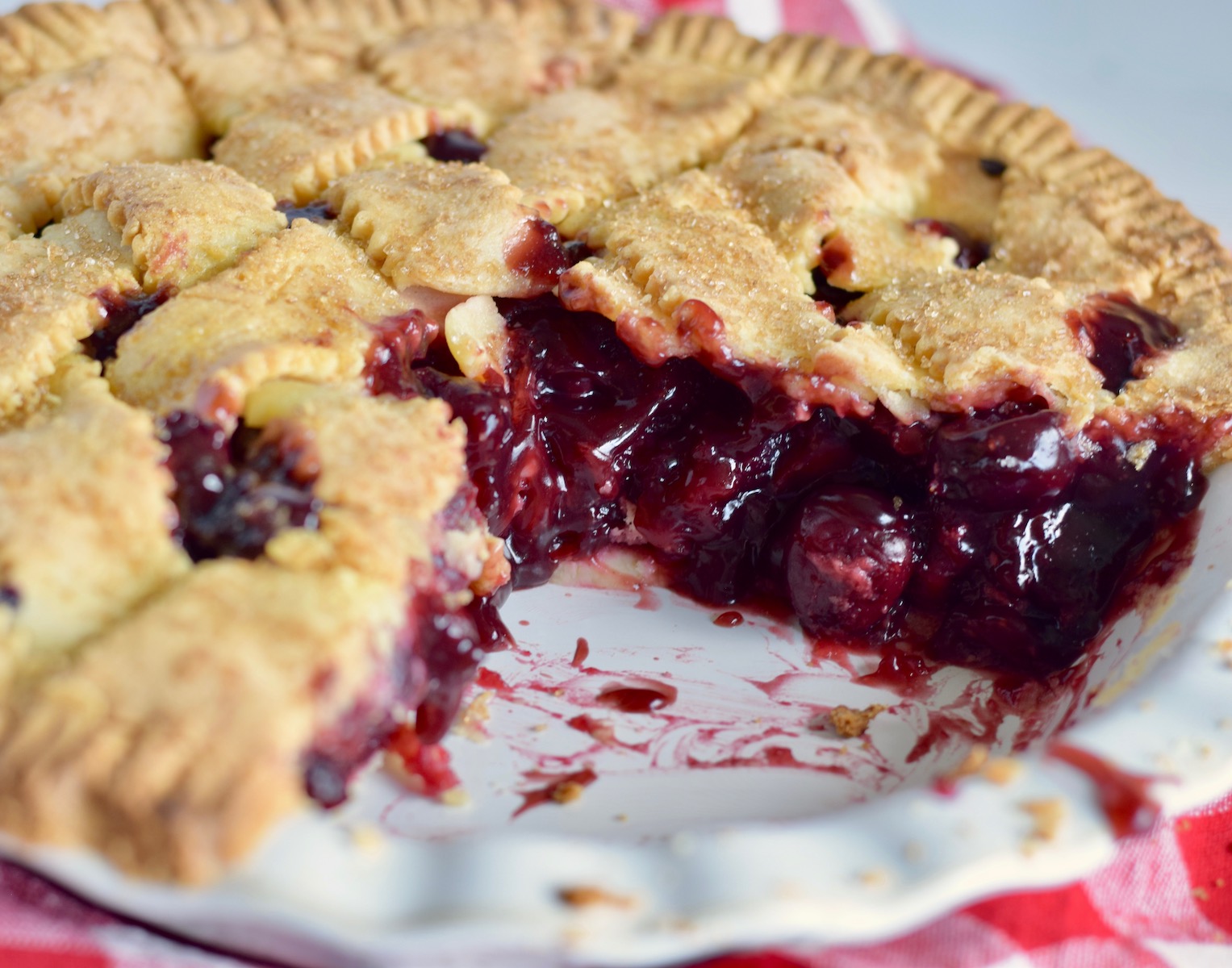 gluten free cherry pie, slice removed