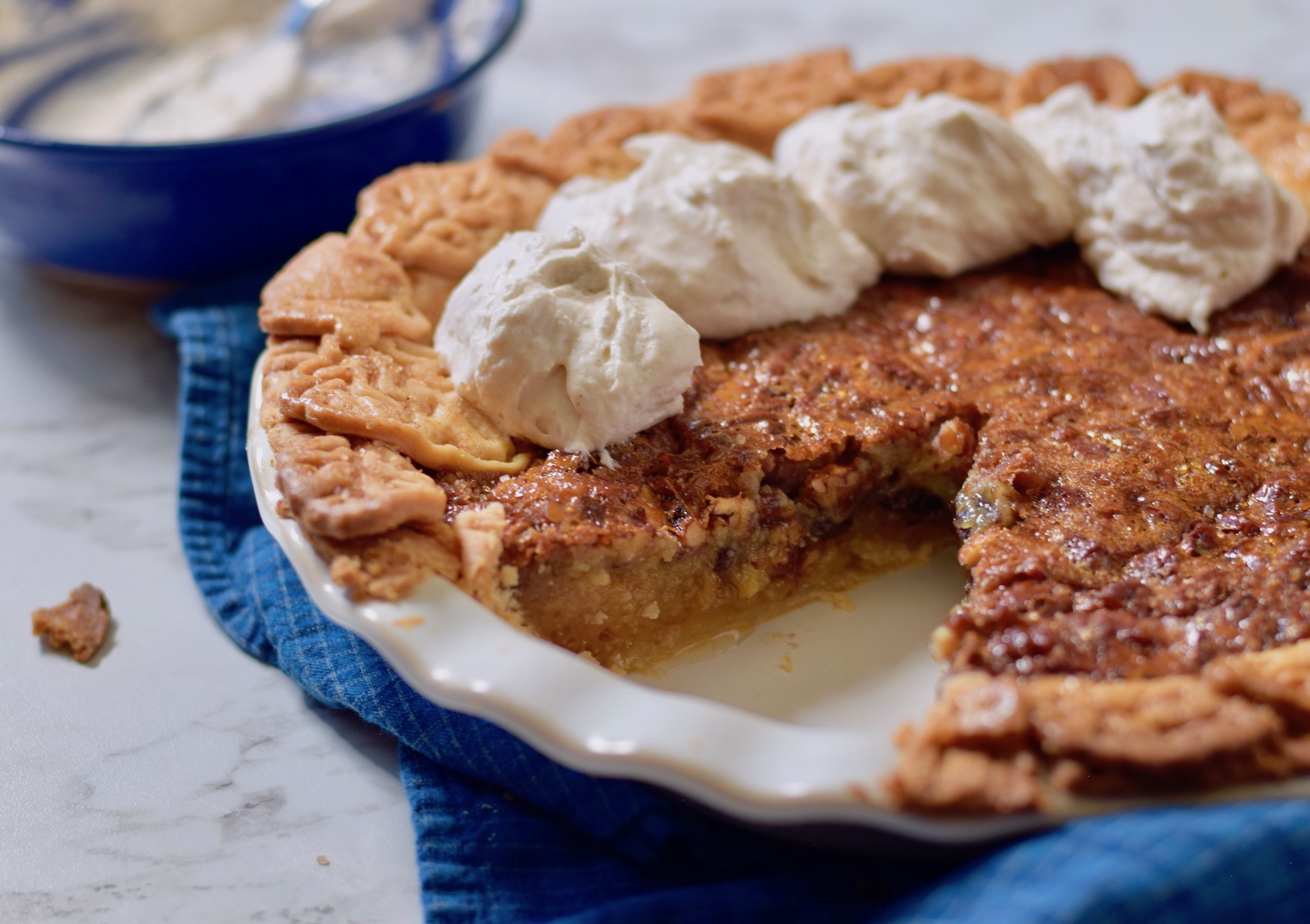 pecan pie, full, whipped cream