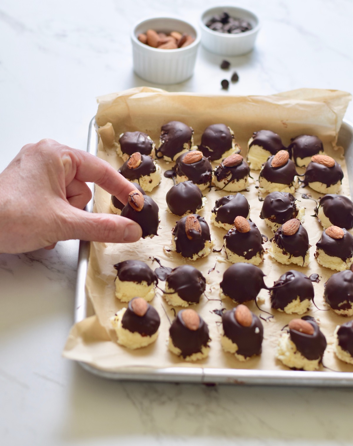 chocolate coconut candy on tray