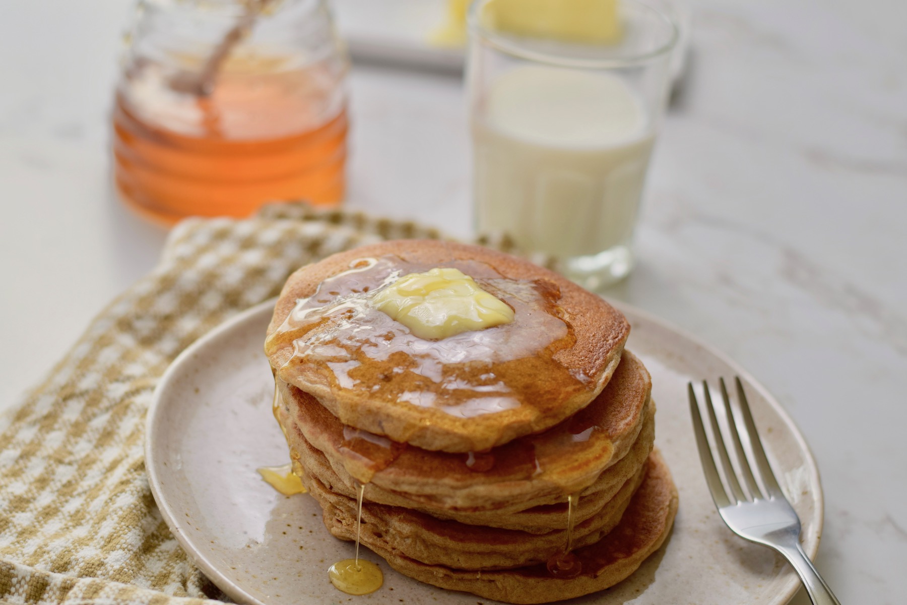 gluten free honey oat pancakes, wide