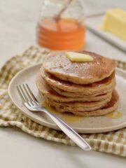 gluten free honey oat pancakes with fork