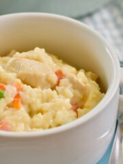 chicken and rice close up with fork