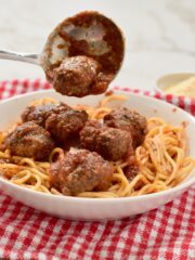 gluten free meatballs with ladle