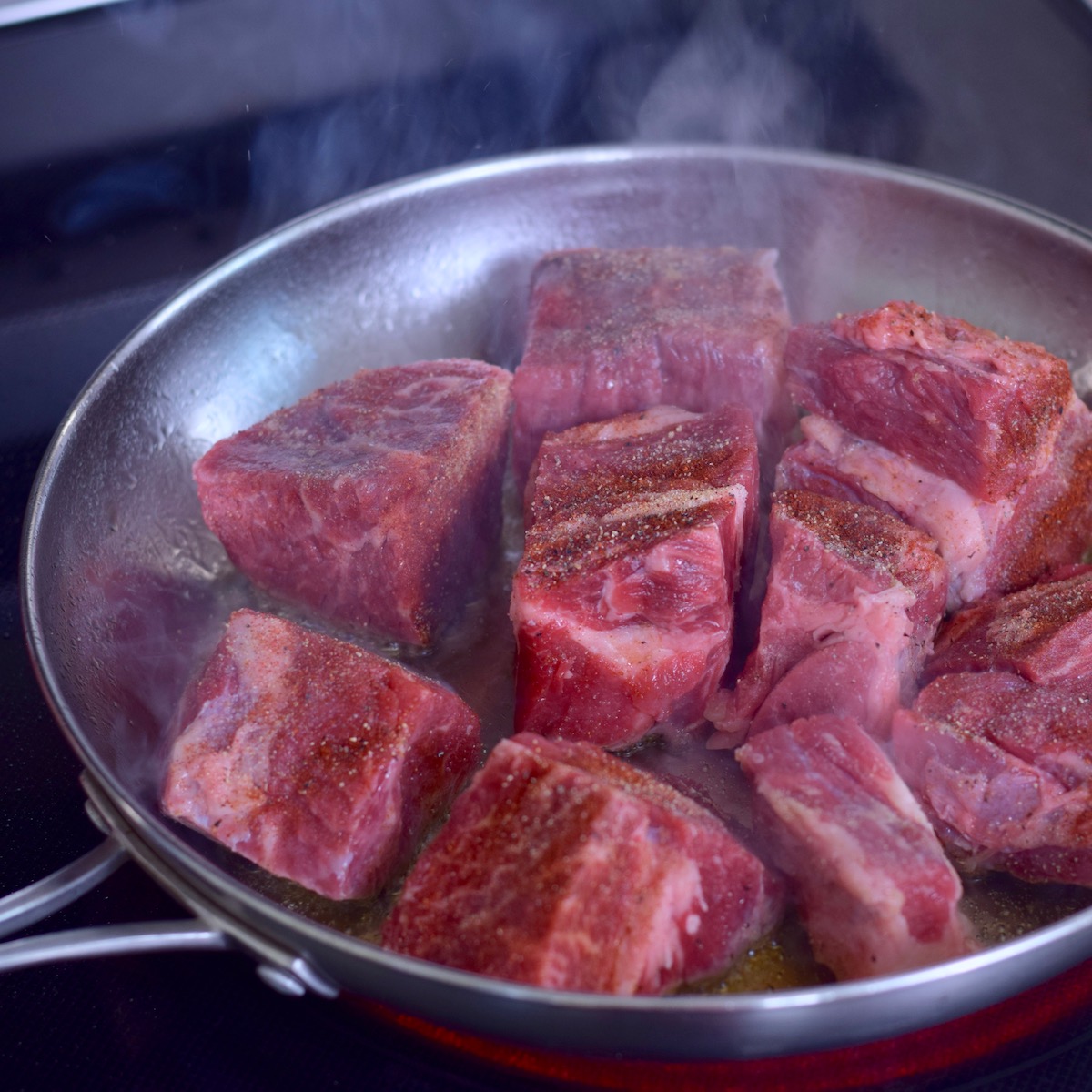step 3. brown beef in pan