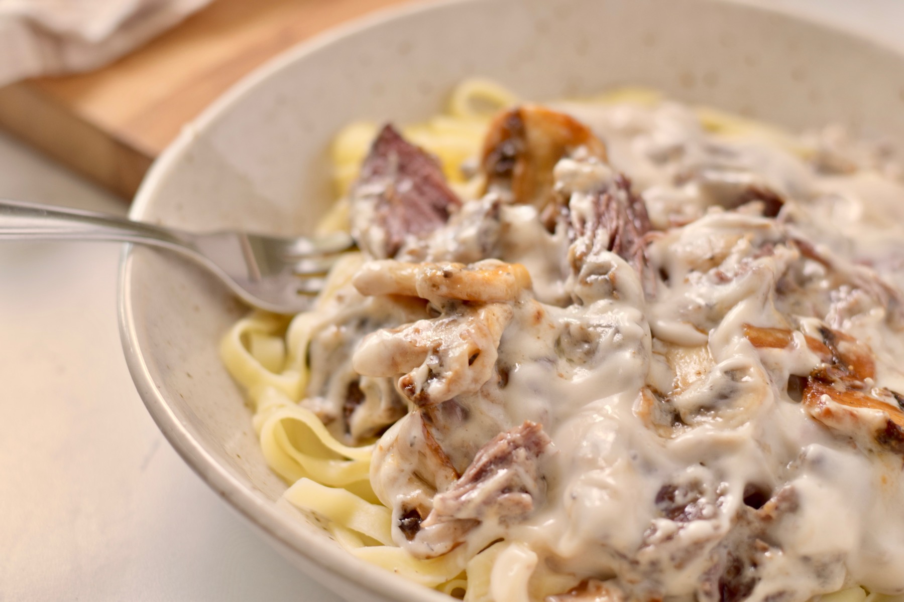 stroganoff noodles, fork
