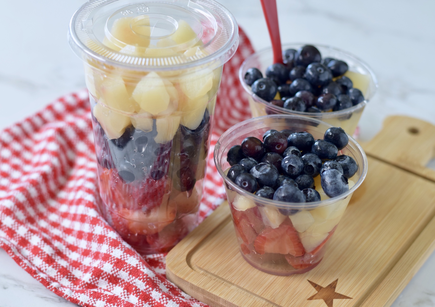patriotic fruit cups,, tall and short