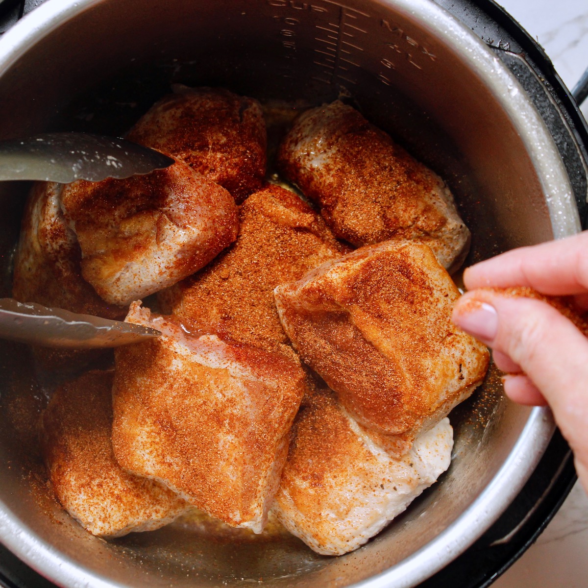 step 4. sprinkle over meat, add liquid