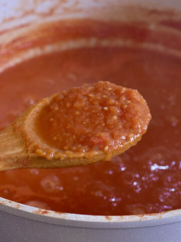 tomato puree on spoon