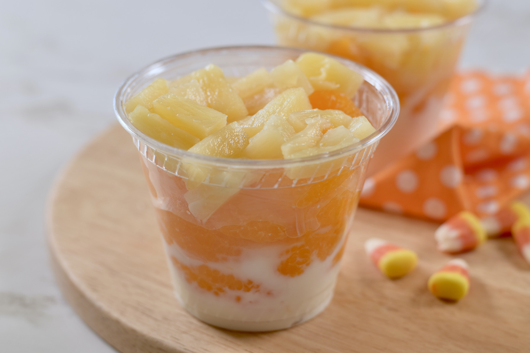 candy corn cups, round board