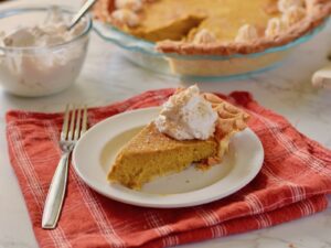 pumpkin pie slice on cloth