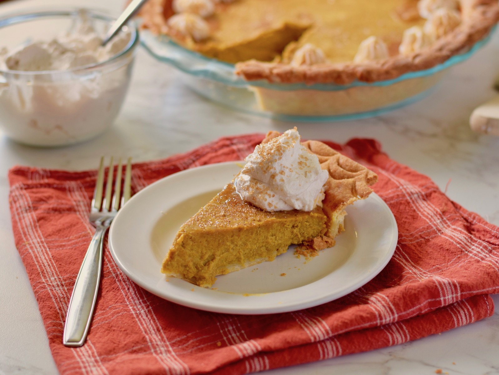 pumpkin pie slice on cloth