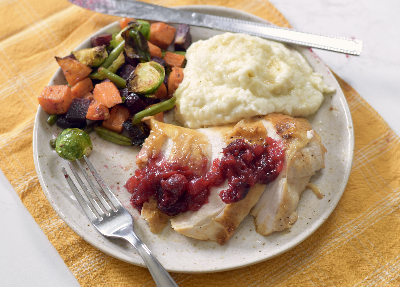 Thanksgiving meal, overhead