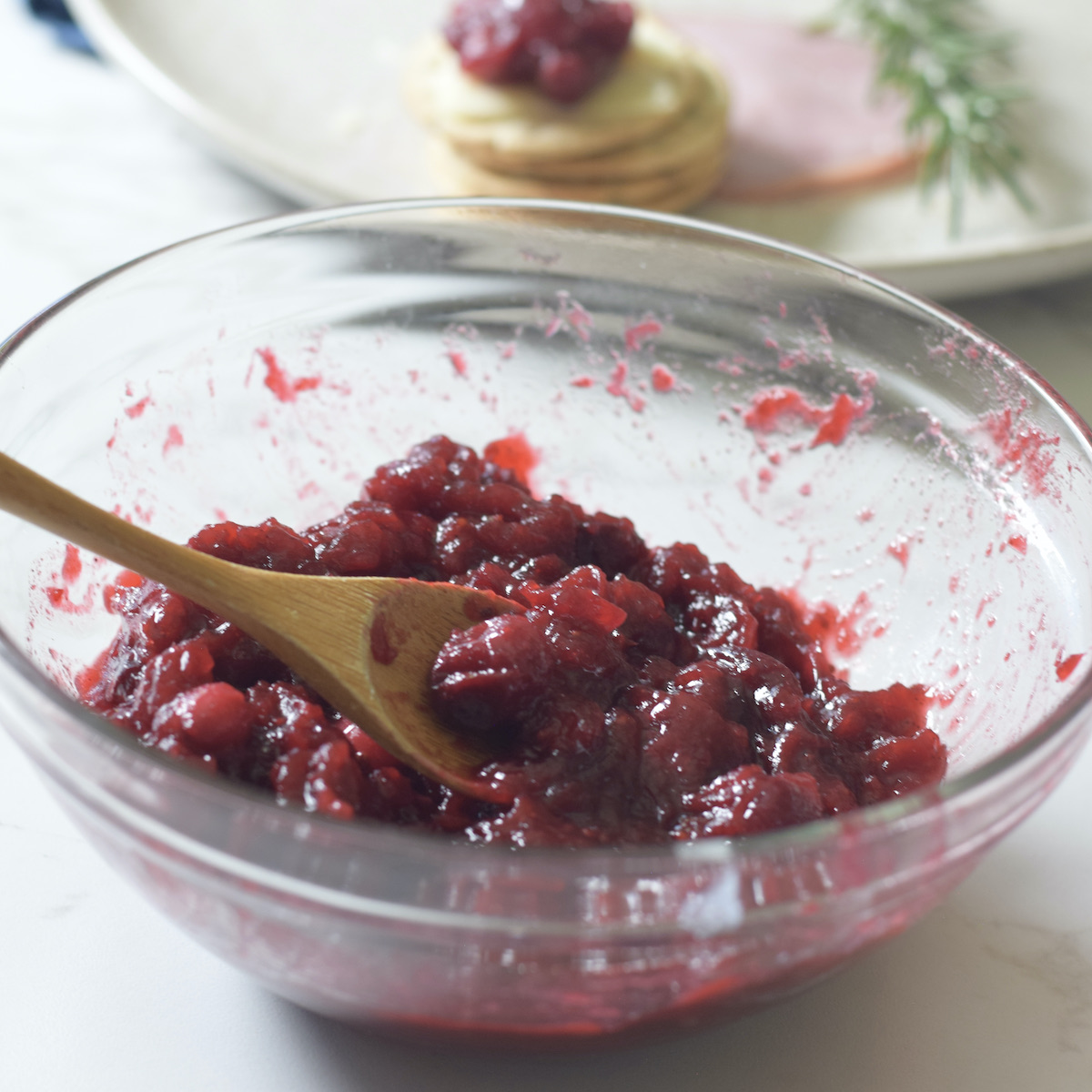 cranberry sauce in bowl, square