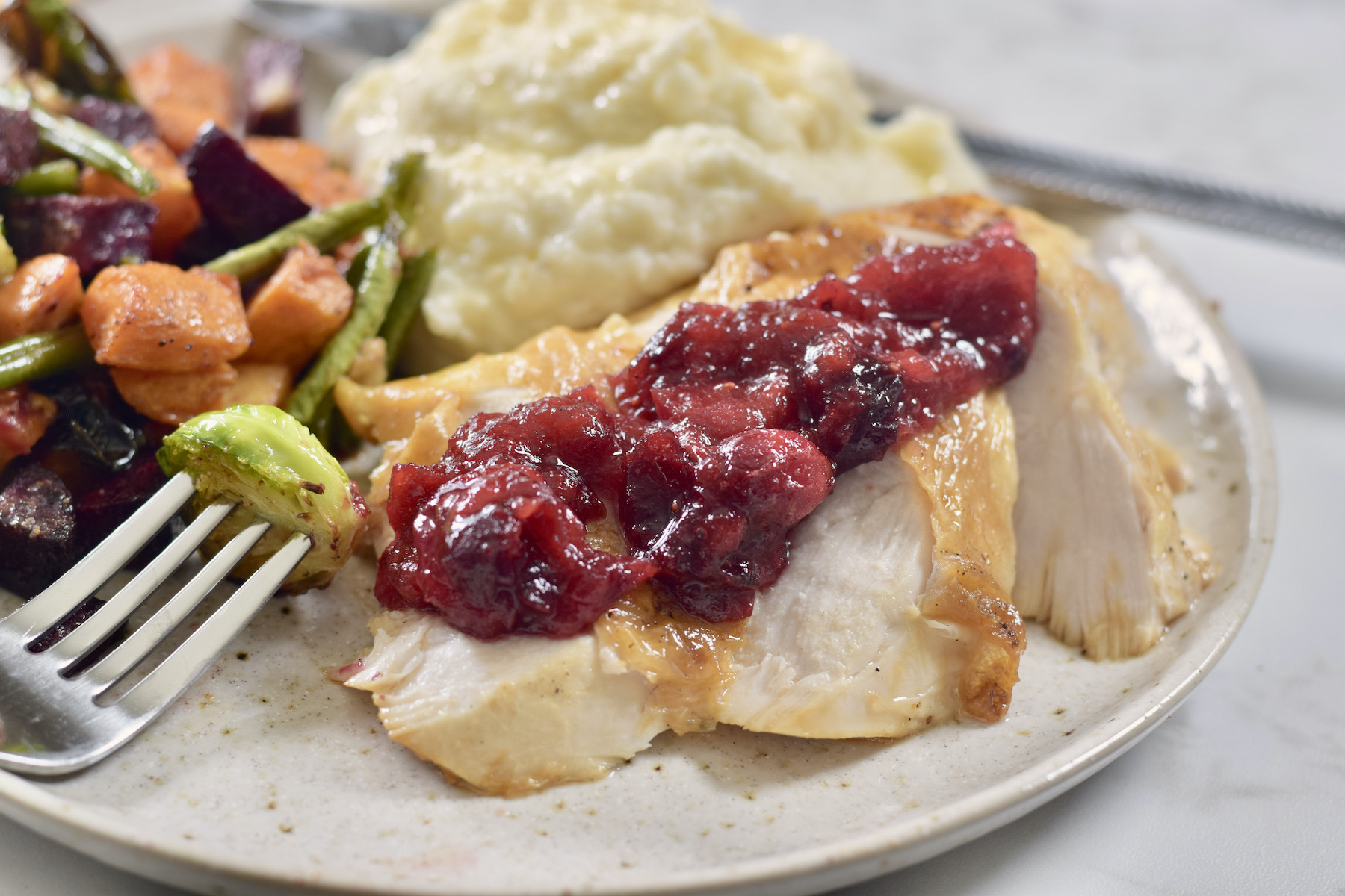 cranberry sauce on chicken, closeup