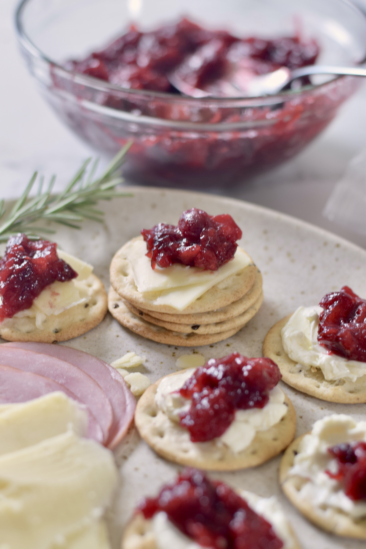 cranberry sauce on crackers