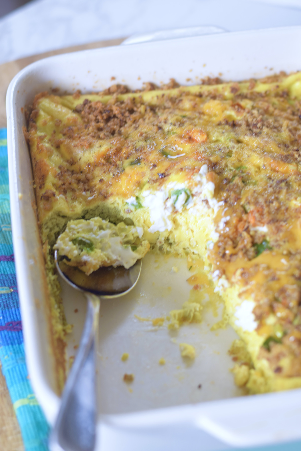 jalepeno popper casserole with spoon