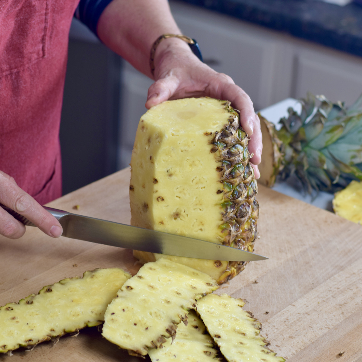 step 2. stand up and cut off rind