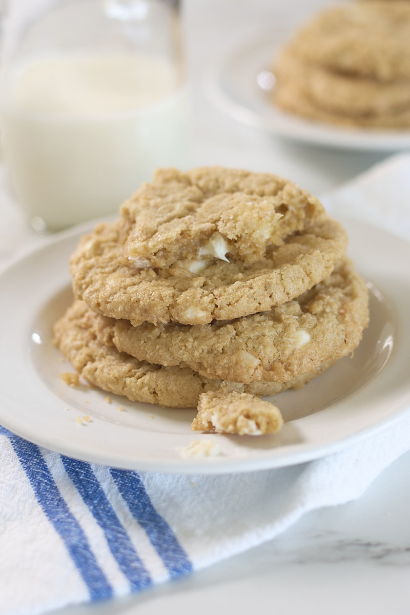 cookie stack with white chocolate chip drip