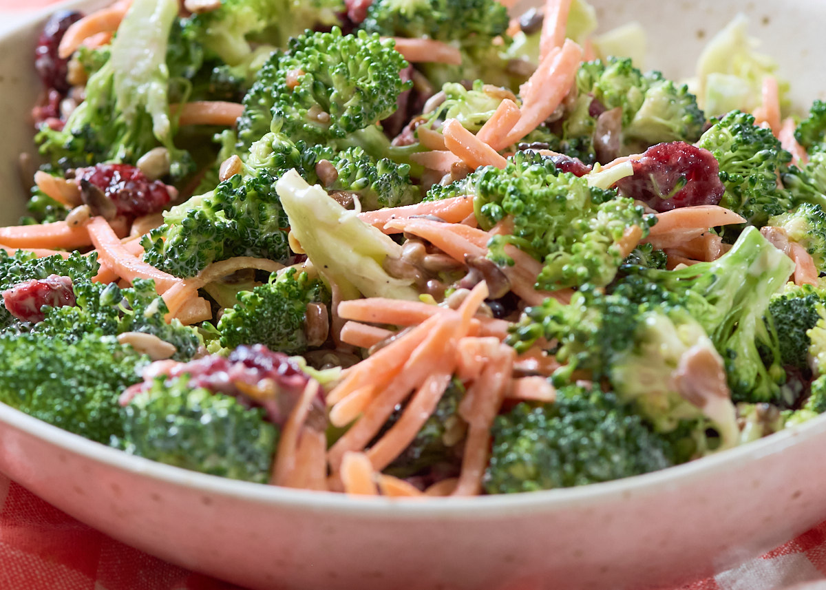 Broccoli carrot salad, closeup