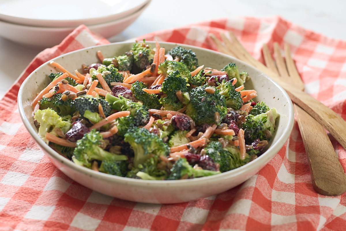 Broccoli carrot salad with forks