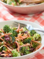 broccoli carrot salad in bowl