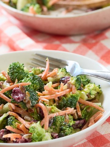 broccoli carrot salad in bowl
