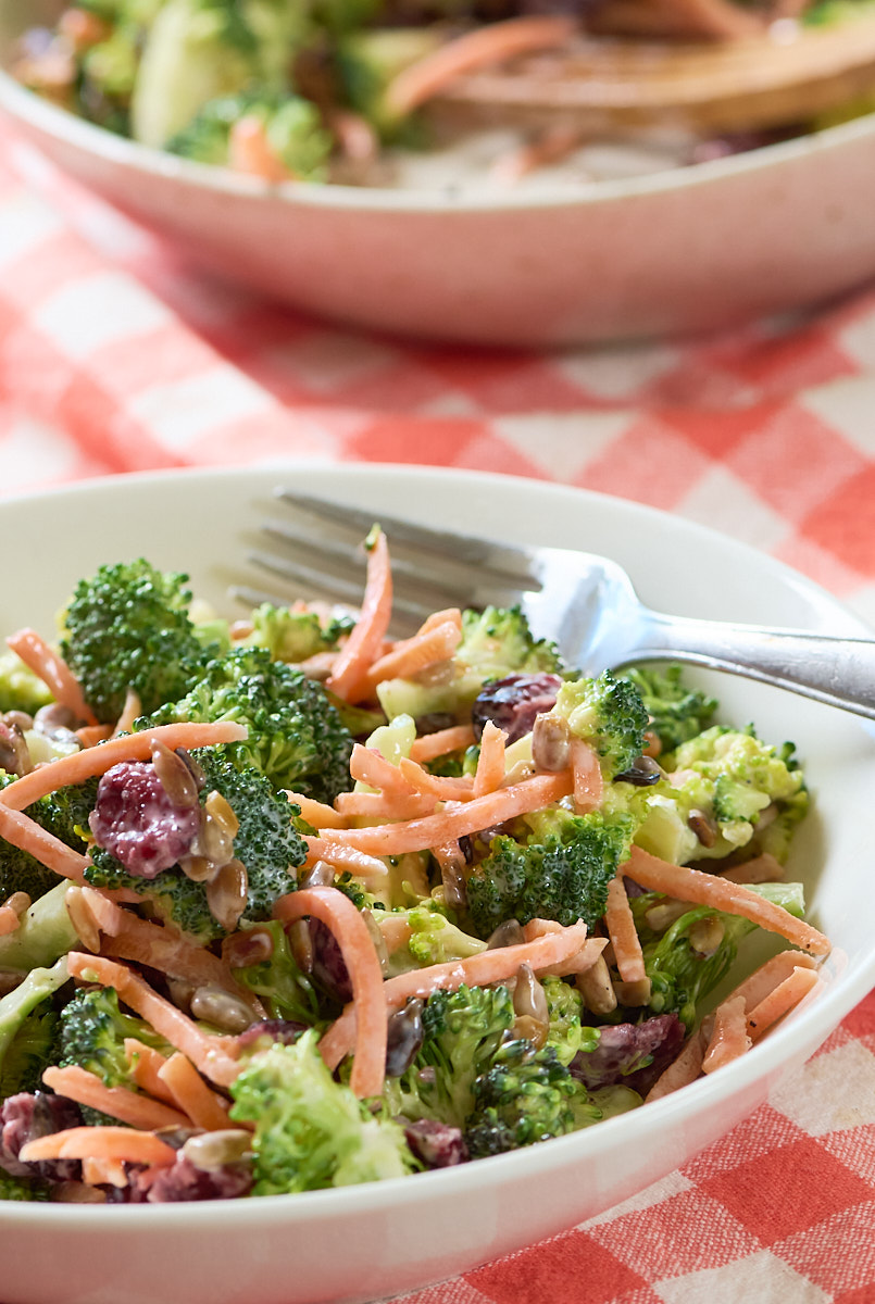 broccoli carrot salad in bowl