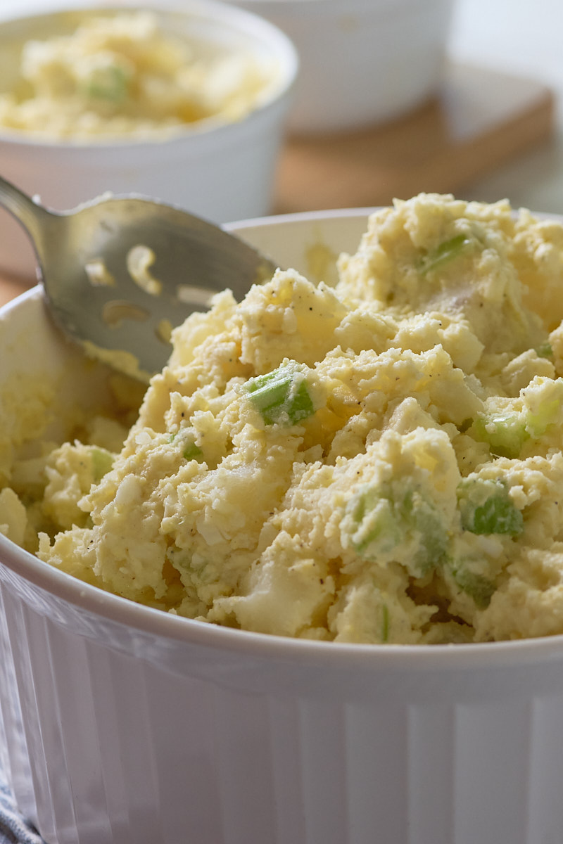 potato salad dish up, vert