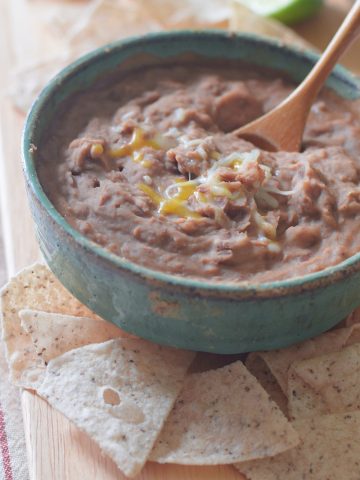 refried beans in bowl, vertical