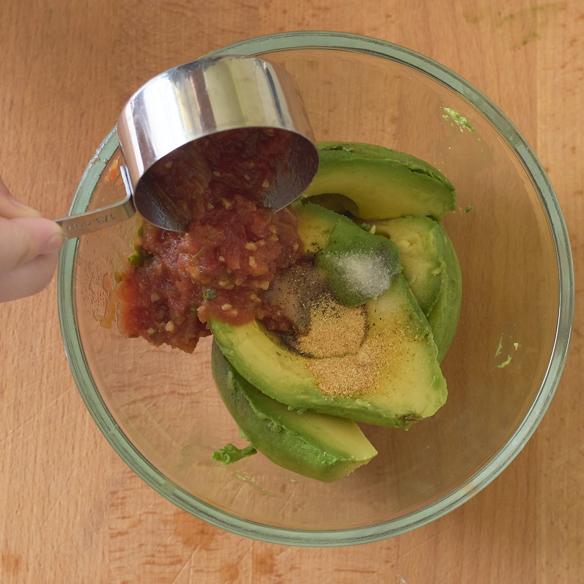 step 1. combine avocado, salsa