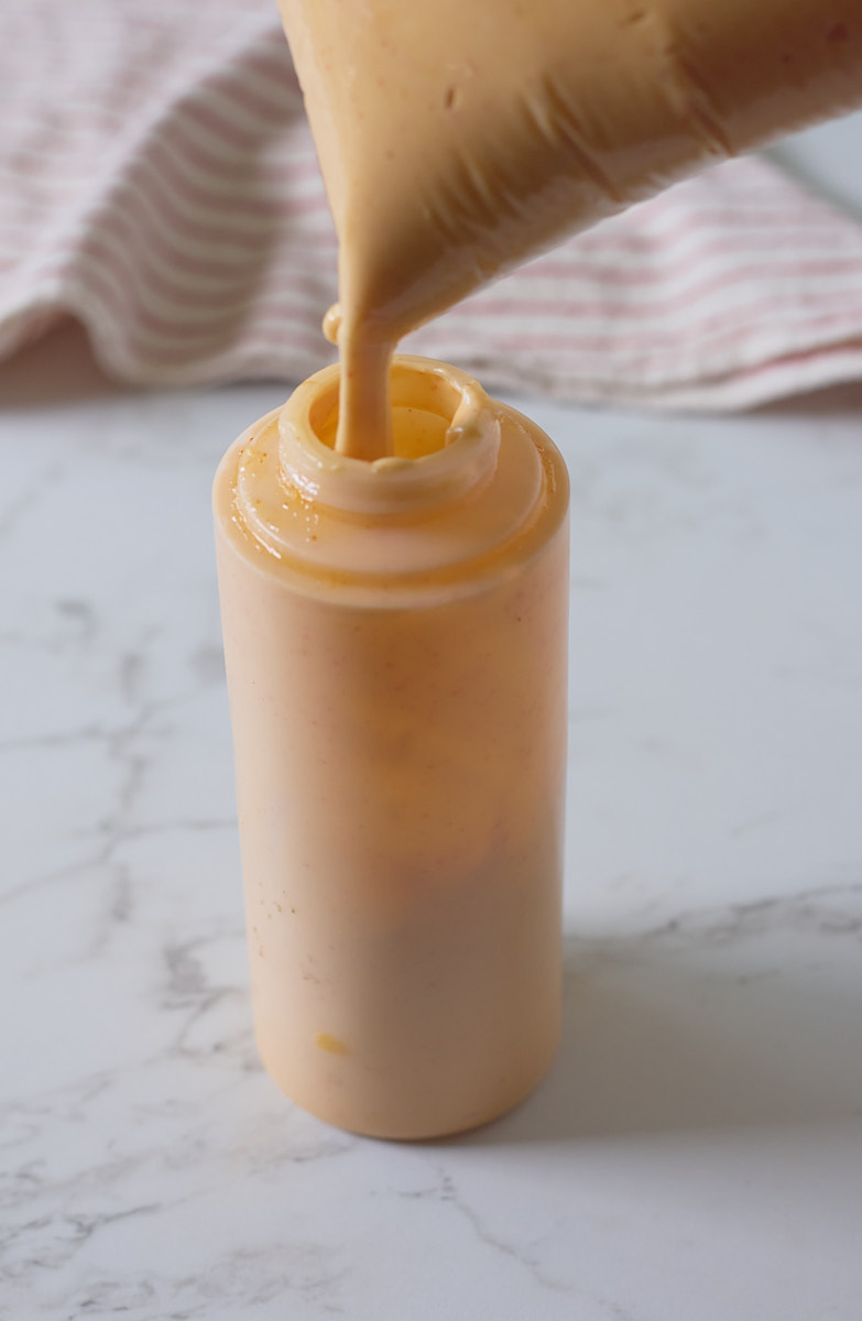 step 6. squeeze mayo into bottle