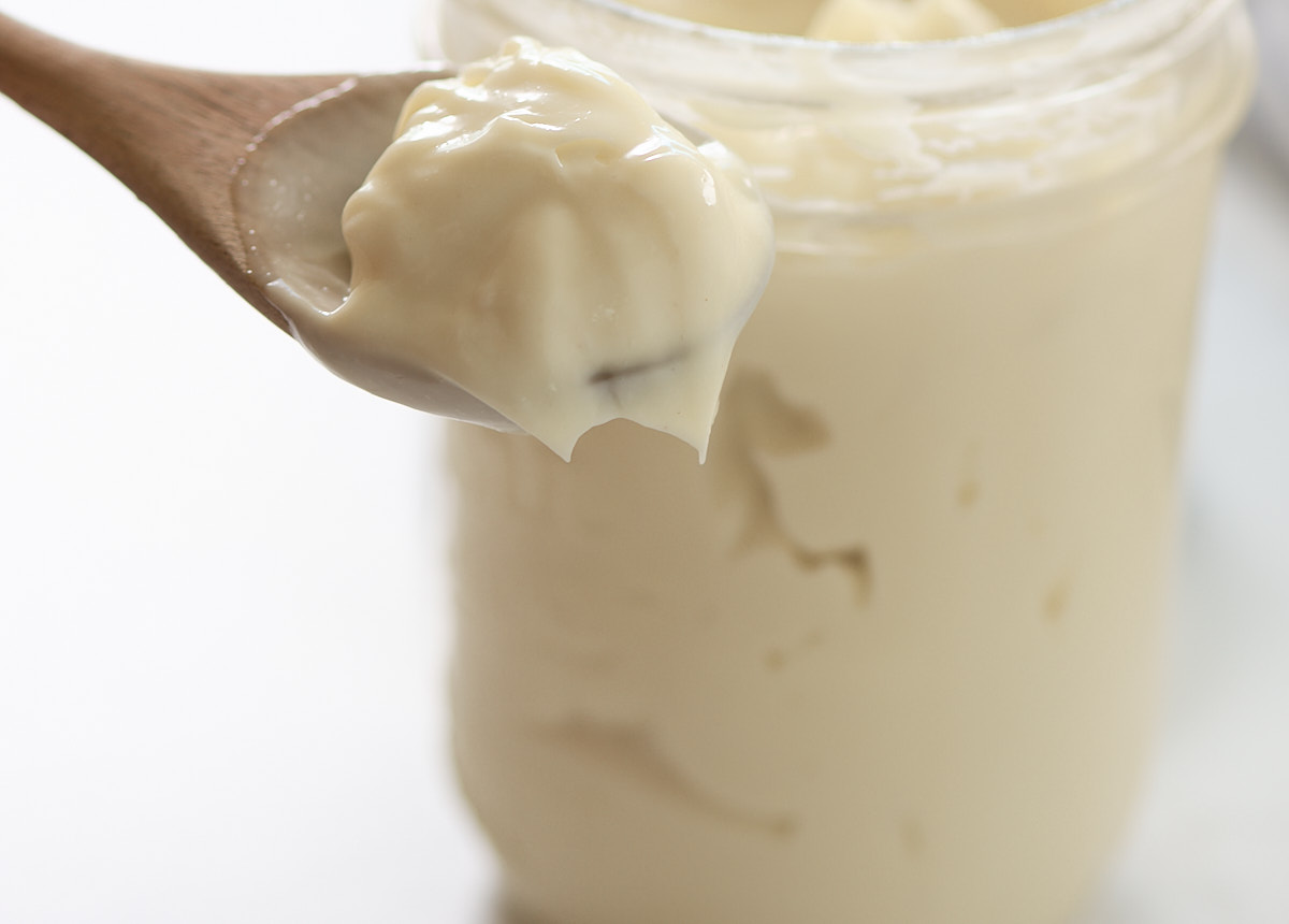 thick mayo on spoon