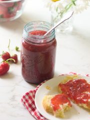 jam jar with spoon, bread