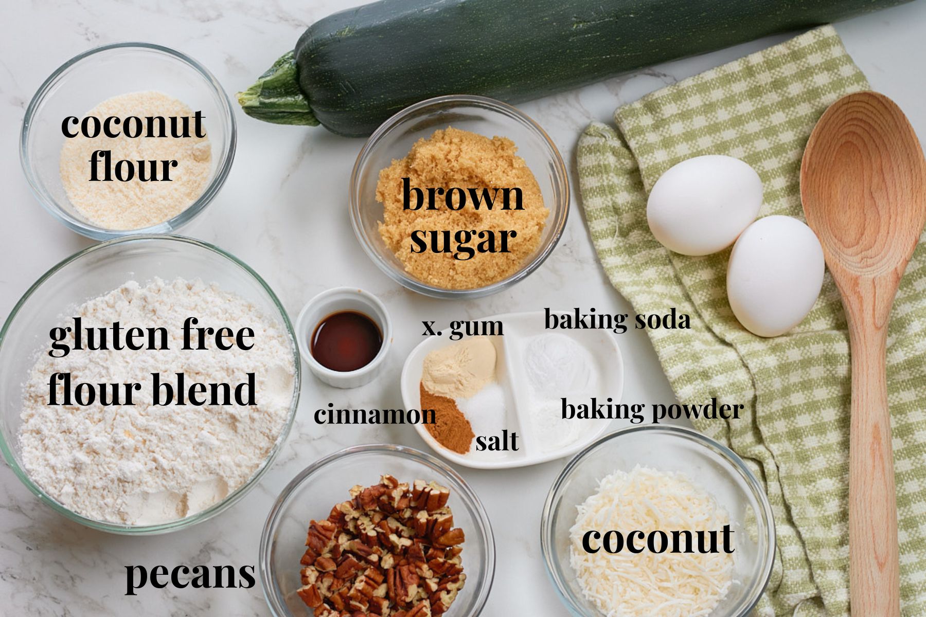 ingredients, zucchini cake