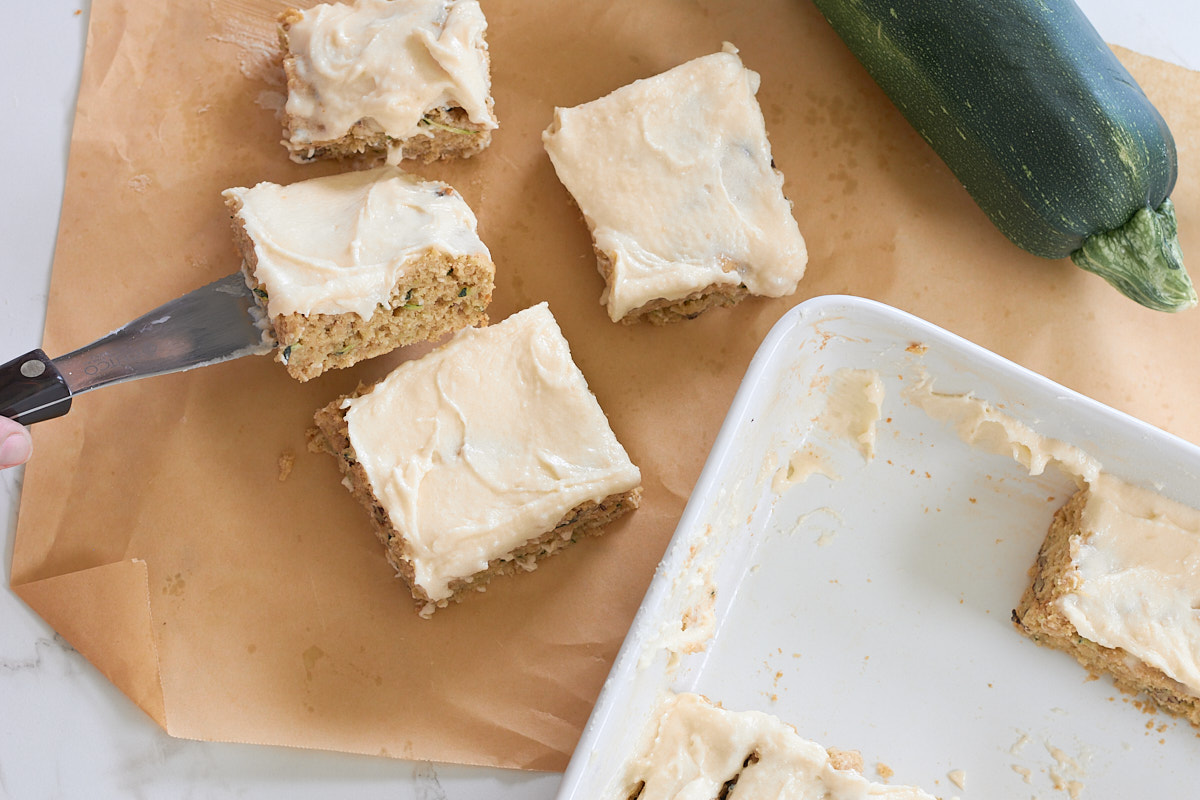 slice of cake on knife