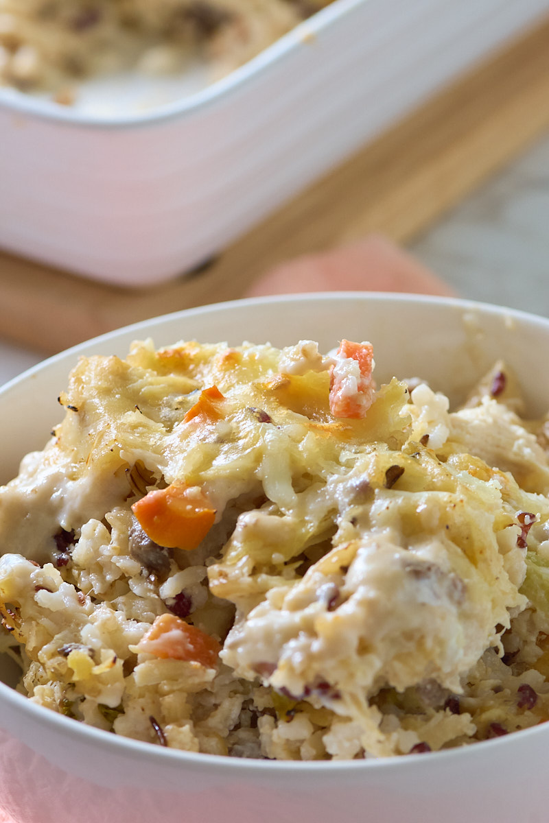chicken and wild rice casserole in bowl
