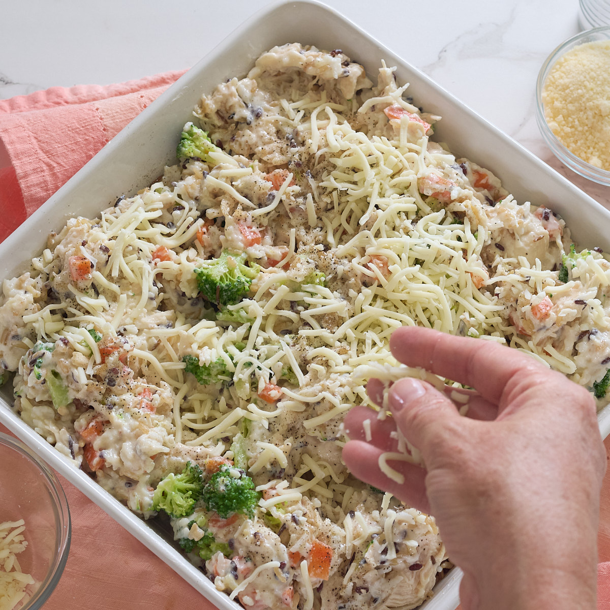 step 3. add to dish, top with cheese